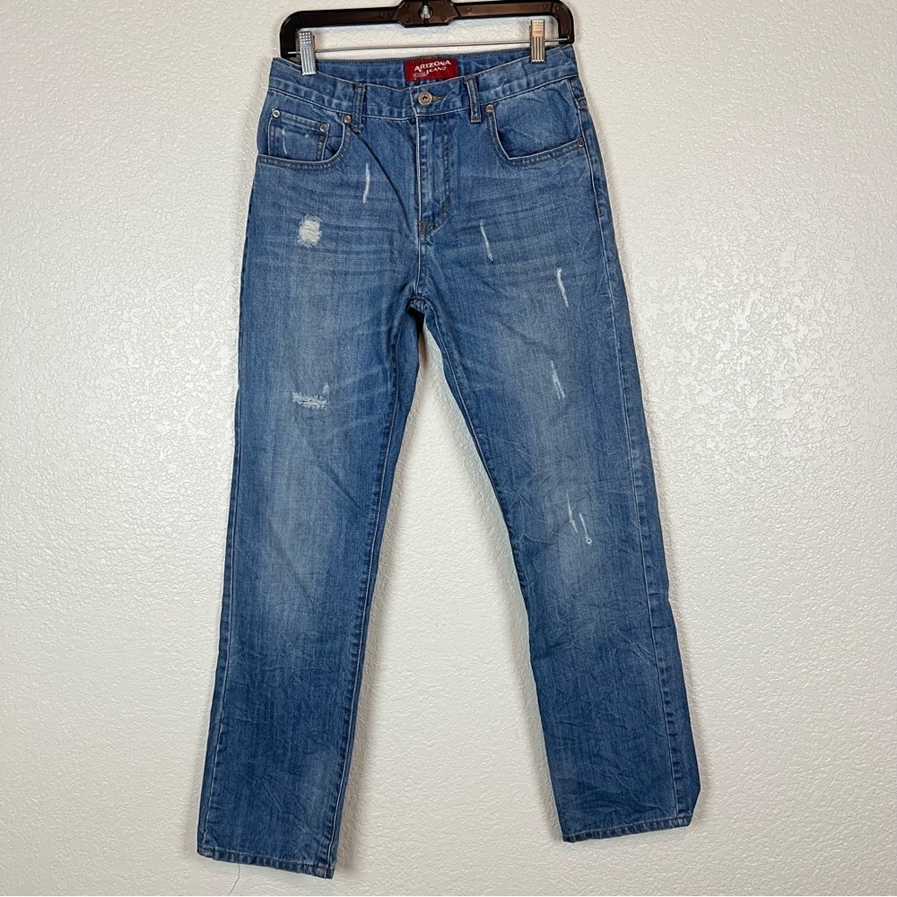 Arizona Jeans Company Women Straight Leg Jeans Size 18 Regular Blue Distressed